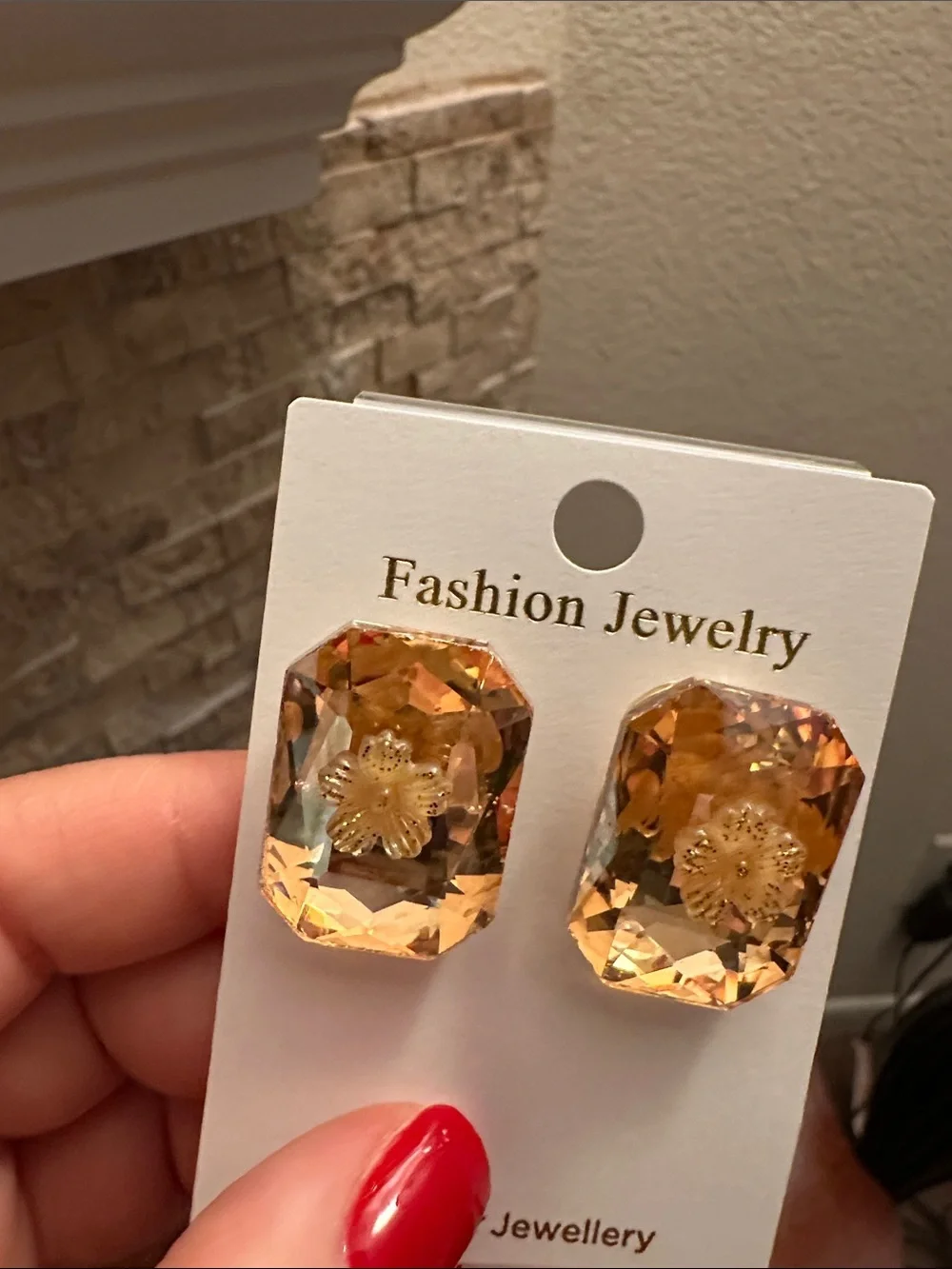 Fashion Jewelry Champagne Amber Faceted Crystal Stud Earrings